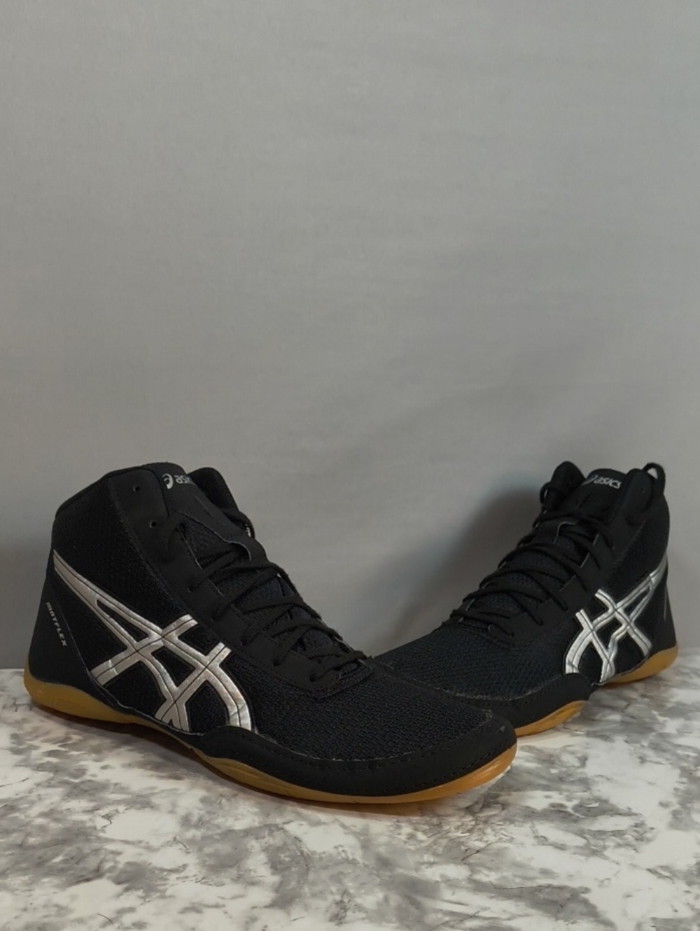 Asics Matflex Wrestling Shoes Mens 12.5 Black Silver Boxing Mid Top Sneakers